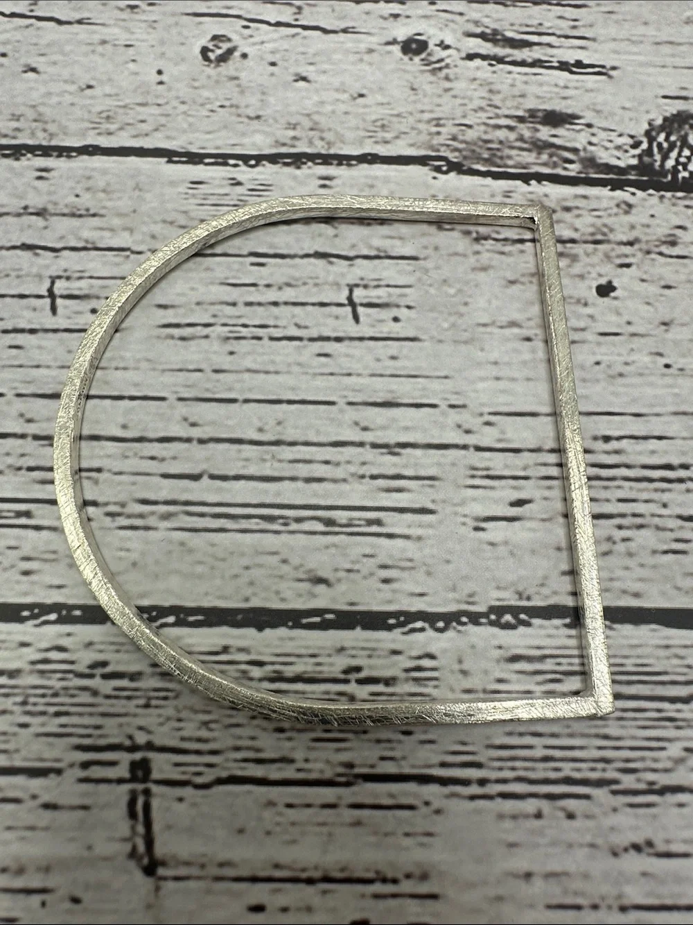 Textured Silver D-Shape Bangle Bracelet